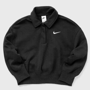 Nike Womens 3X Phoenix Fleece 3/4 Sleeve Crop Polo Sweatshirt - Black Buttons
